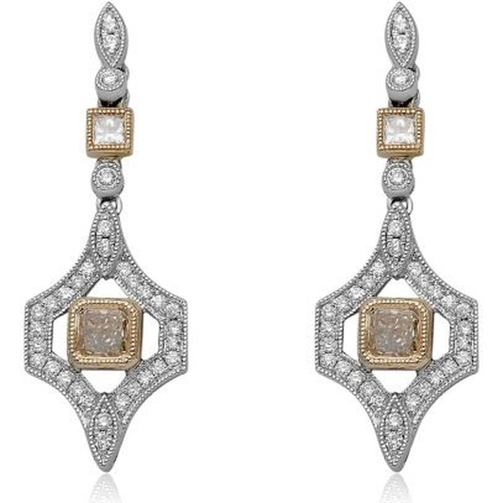 Roman & Jules - 18K White and Yellow Gold Fancy Yellow Diamond Drop Earrings with Radiant-Cut Diamonds - 1.68 Carat Total Diamond Weight