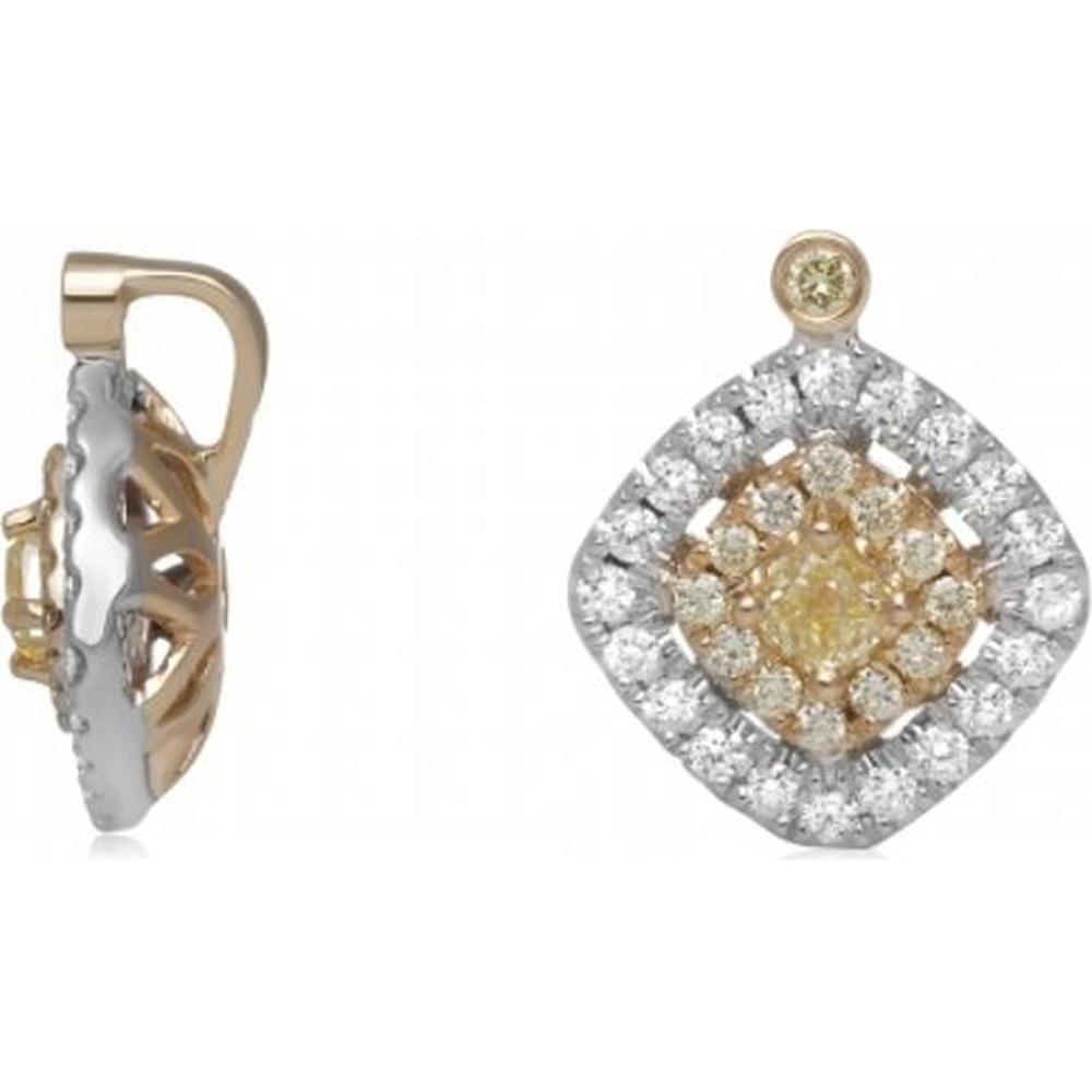 Roman & Jules - 18K White and Yellow Gold Fancy Yellow Diamond Halo Earrings with Round White Diamonds - 0.50 Carat Total Diamond Weight