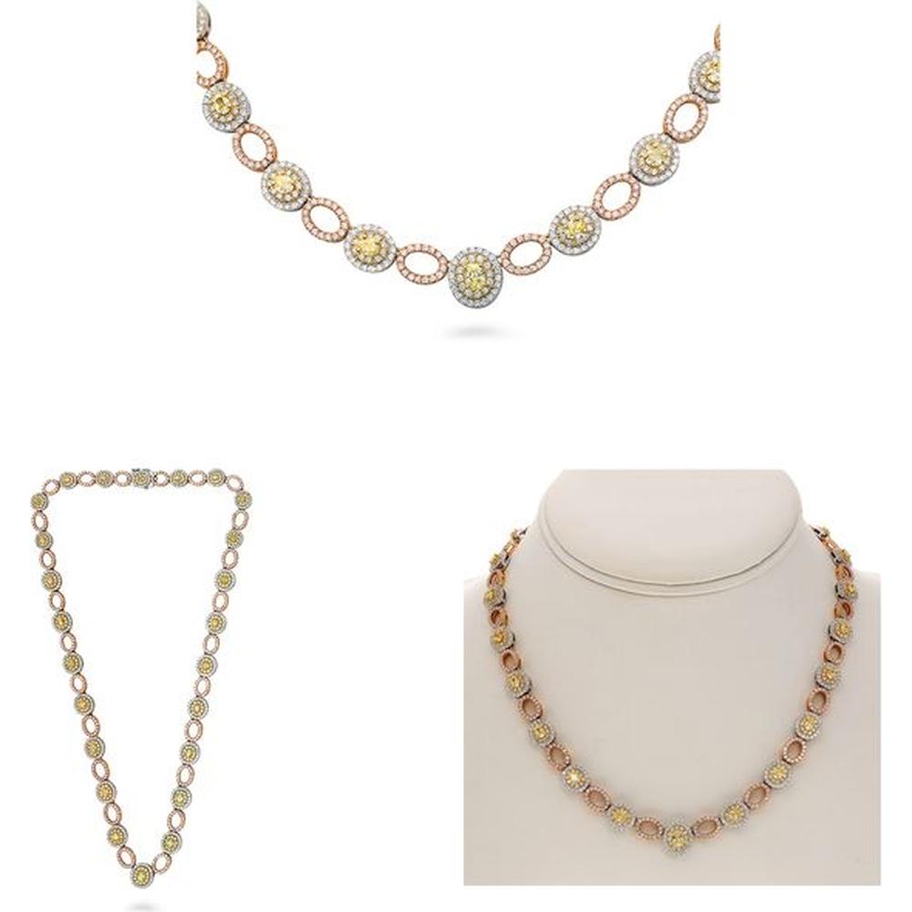Roman & Jules - 18K White and Yellow Gold Fancy Yellow Diamond Necklace with Pink Diamond Accents - 3.28 Carat Total Diamond Weight
