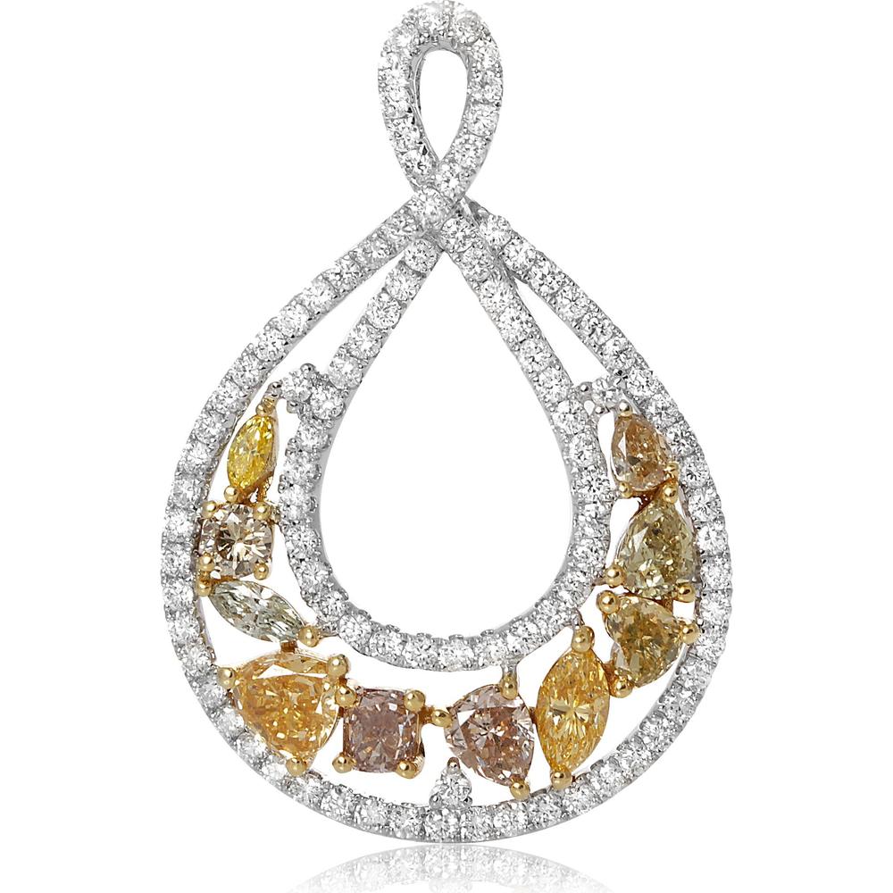 Roman & Jules - 18K White & Yellow Gold Fancy Yellow Diamond Pendant with Mixed Shape Diamonds - 1.68 Carat Total Diamond Weight