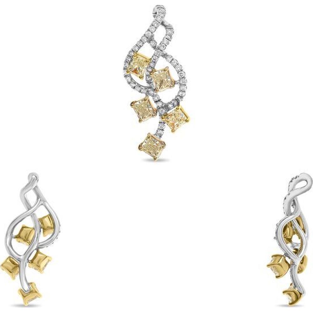 Roman & Jules - 18K White and Yellow Gold Fancy Yellow Diamond Pendant with Radiant Cut and Round White Diamonds - 0.94 Carat Total Diamond Weight