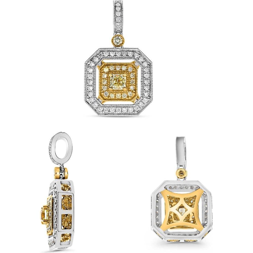 Roman & Jules - 18K White and Yellow Gold Fancy Yellow Diamond Pendant with Round and Radiant Cut Diamonds - 0.55 Carat Total Diamond Weight