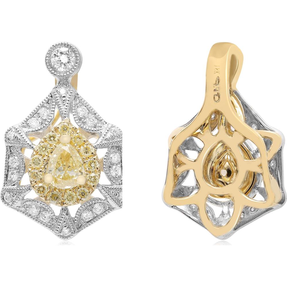 Roman & Jules - 18K White and Yellow Gold Fancy Yellow Diamond Pendant with Round Diamond Halo - 0.31 Carat Total Diamond Weight