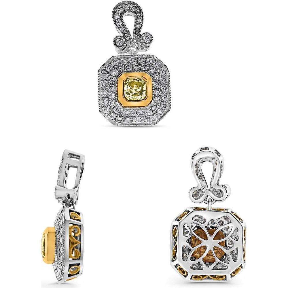 Roman & Jules - 18K White and Yellow Gold Fancy Yellow Diamond Pendant with Round Diamonds - 1.09 Carat Total Diamond Weight