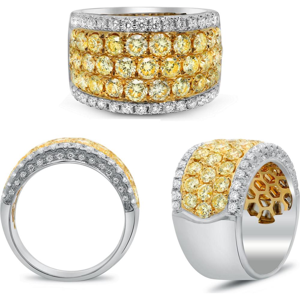 Roman & Jules - 18K White and Yellow Gold Fancy Yellow Diamond Ring with Pave Set Round Diamonds - 2.66 Carat Total Diamond Weight