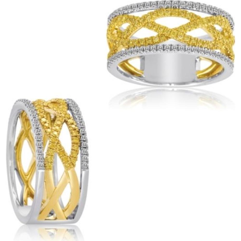 Roman & Jules - 18K White and Yellow Gold Fancy Yellow Diamond Ring with Round Diamonds - 0.51 Carat Total Diamond Weight