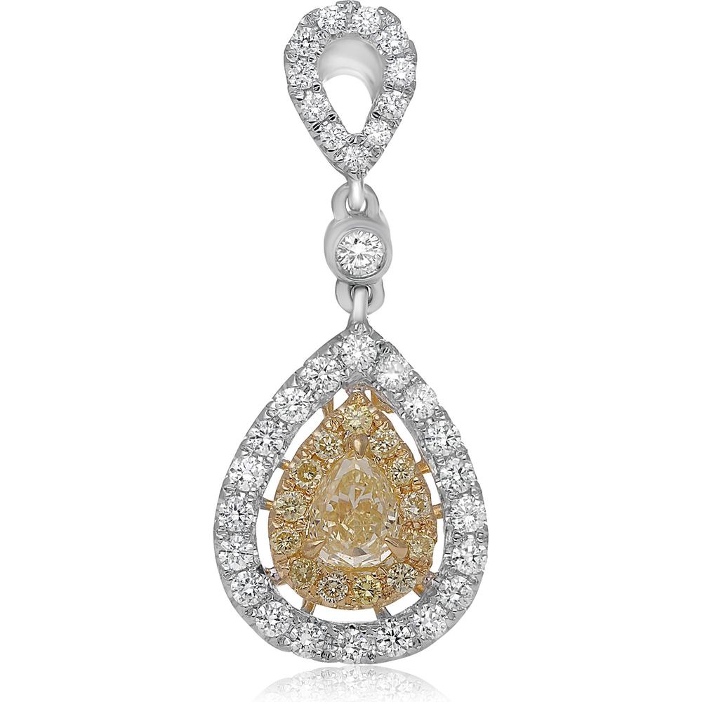 Roman & Jules - 18K White and Yellow Gold Fancy Yellow Pear-Shaped Diamond Pendant with Round White Diamonds - 1.50 Carat Total Diamond Weight
