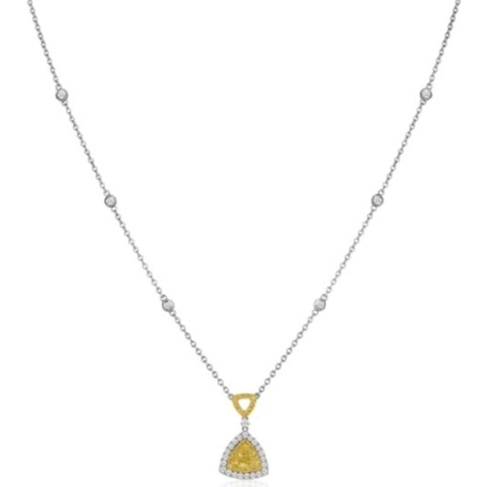 Roman & Jules - 18K White and Yellow Gold Fancy Yellow Trilliant Diamond Necklace with Round White Diamonds - 0.30 Carat Total Diamond Weight