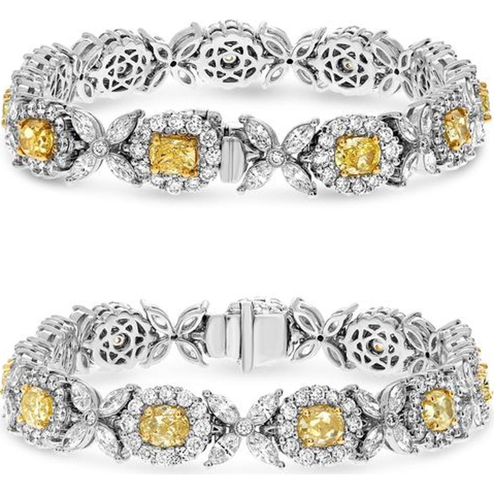 Roman & Jules - 18K White & Yellow Gold Fashion Bracelet with Fancy Yellow Oval and Round Diamonds - 3.78 Carat Total Diamond Weight