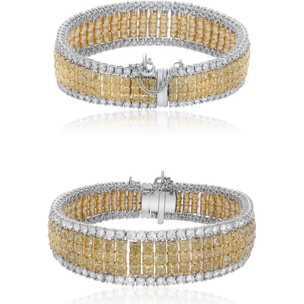 Roman & Jules - 18K White & Yellow Gold Five-Row Tennis Bracelet with Fancy Yellow and Round Diamonds - 6.12 Carat Total Diamond Weight