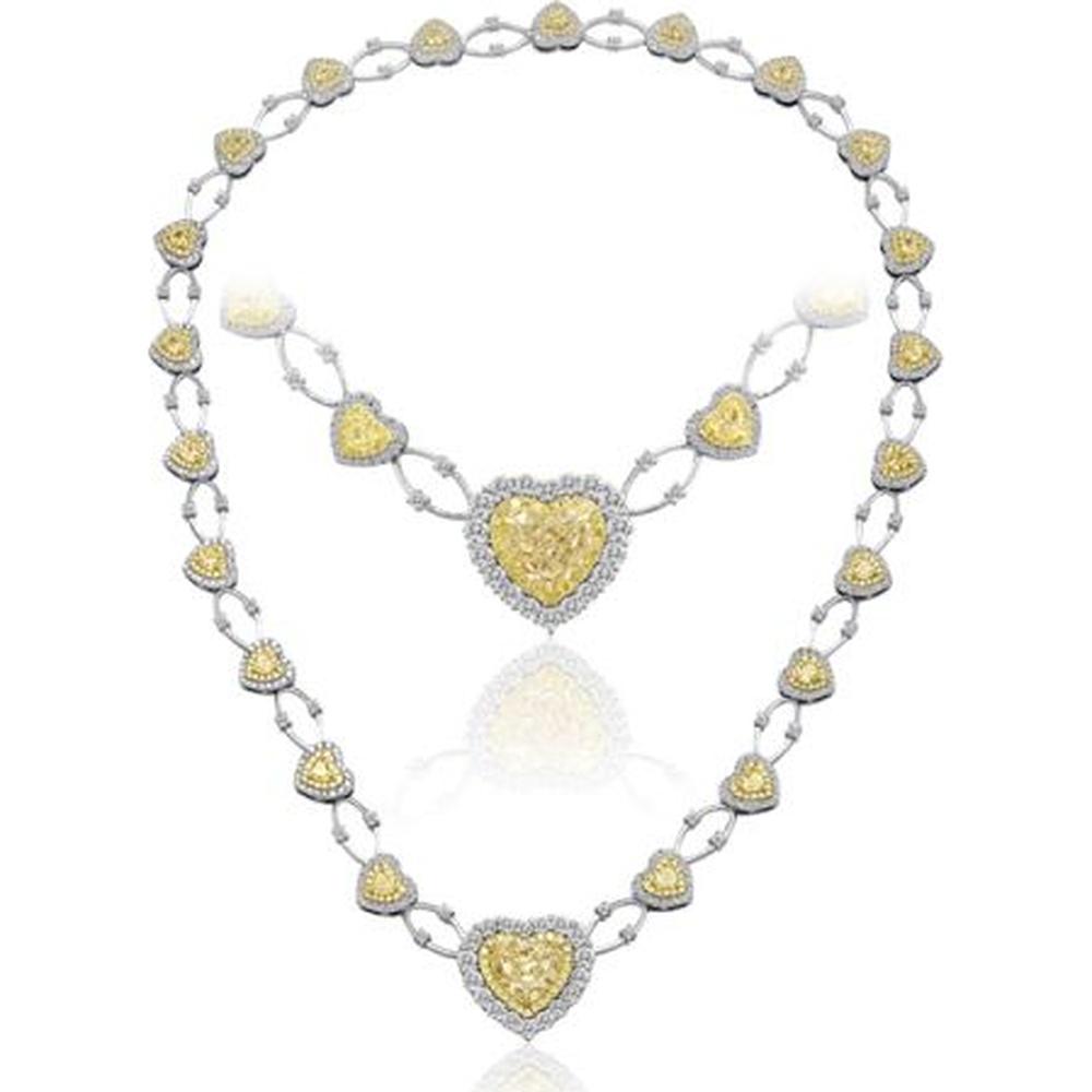Roman & Jules - 18K White and Yellow Gold Floating Heart Necklace with Fancy Yellow Diamond and Round Diamond Halo - 6.77 Carat Total Diamond Weight