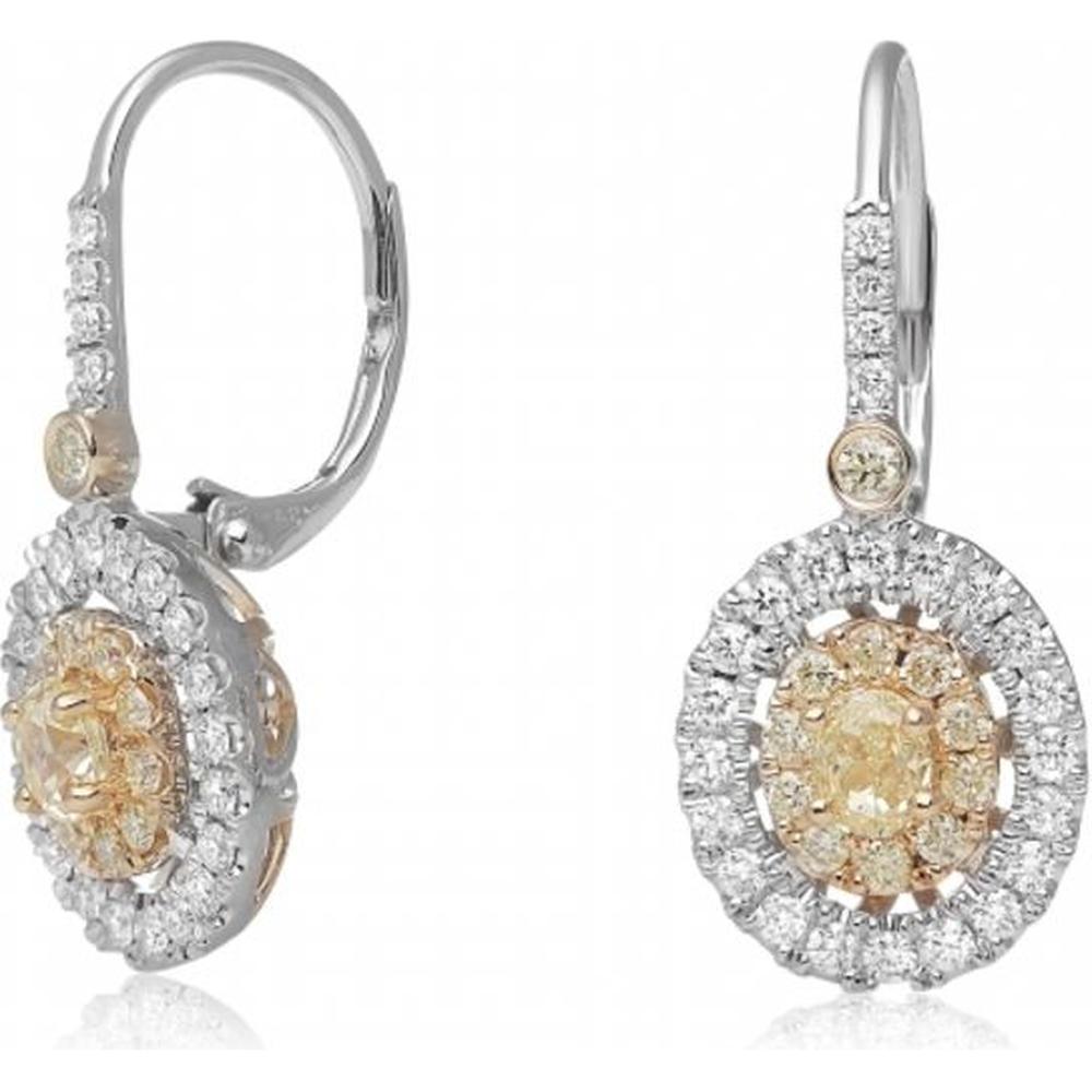 Roman & Jules - 18K White and Yellow Gold Halo Earrings with Fancy Yellow and Round Diamonds - 0.75 Carat Total Diamond Weight