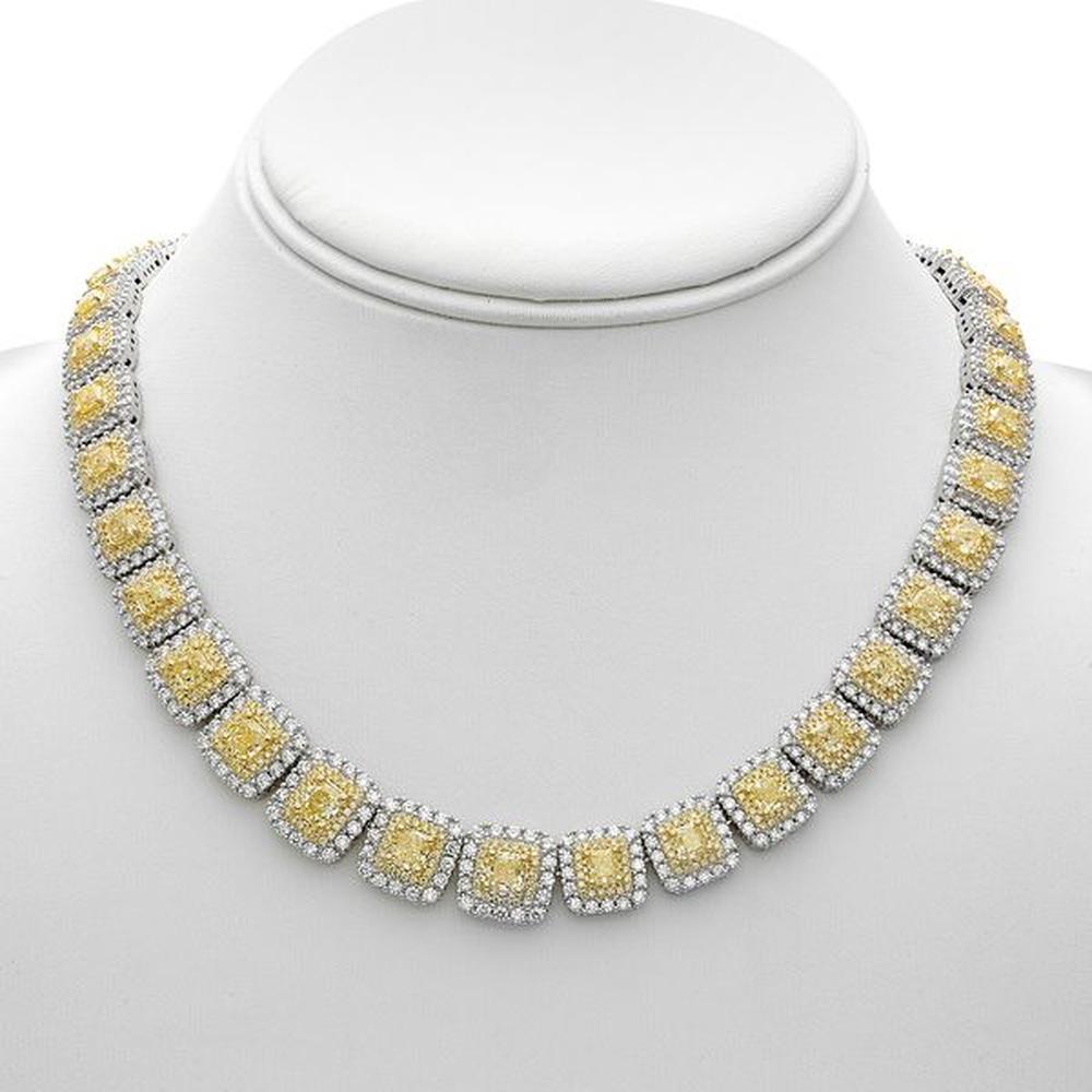 Roman & Jules - 18K White & Yellow Gold Halo Necklace with Round Fancy Yellow and White Diamonds - 14.86 Carat Total Diamond Weight