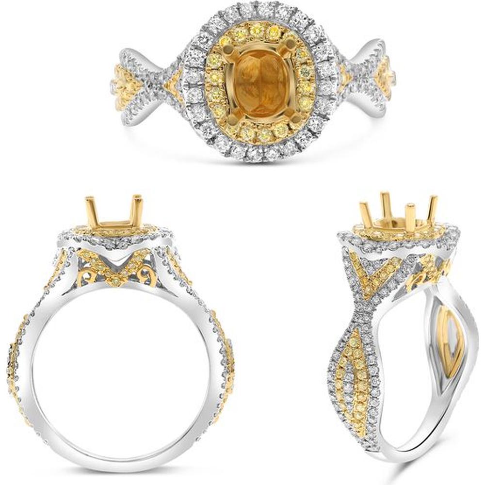 Roman & Jules - 18K White and Yellow Gold Halo Ring with Fancy Yellow Diamond and Round Diamonds - 1.0 Carat Total Diamond Weight