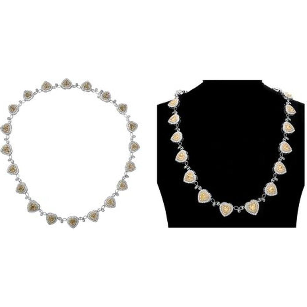 Roman & Jules - 18K White and Yellow Gold Heart Necklace with Round Fancy Yellow Diamonds - 4.78 Carat Total Diamond Weight