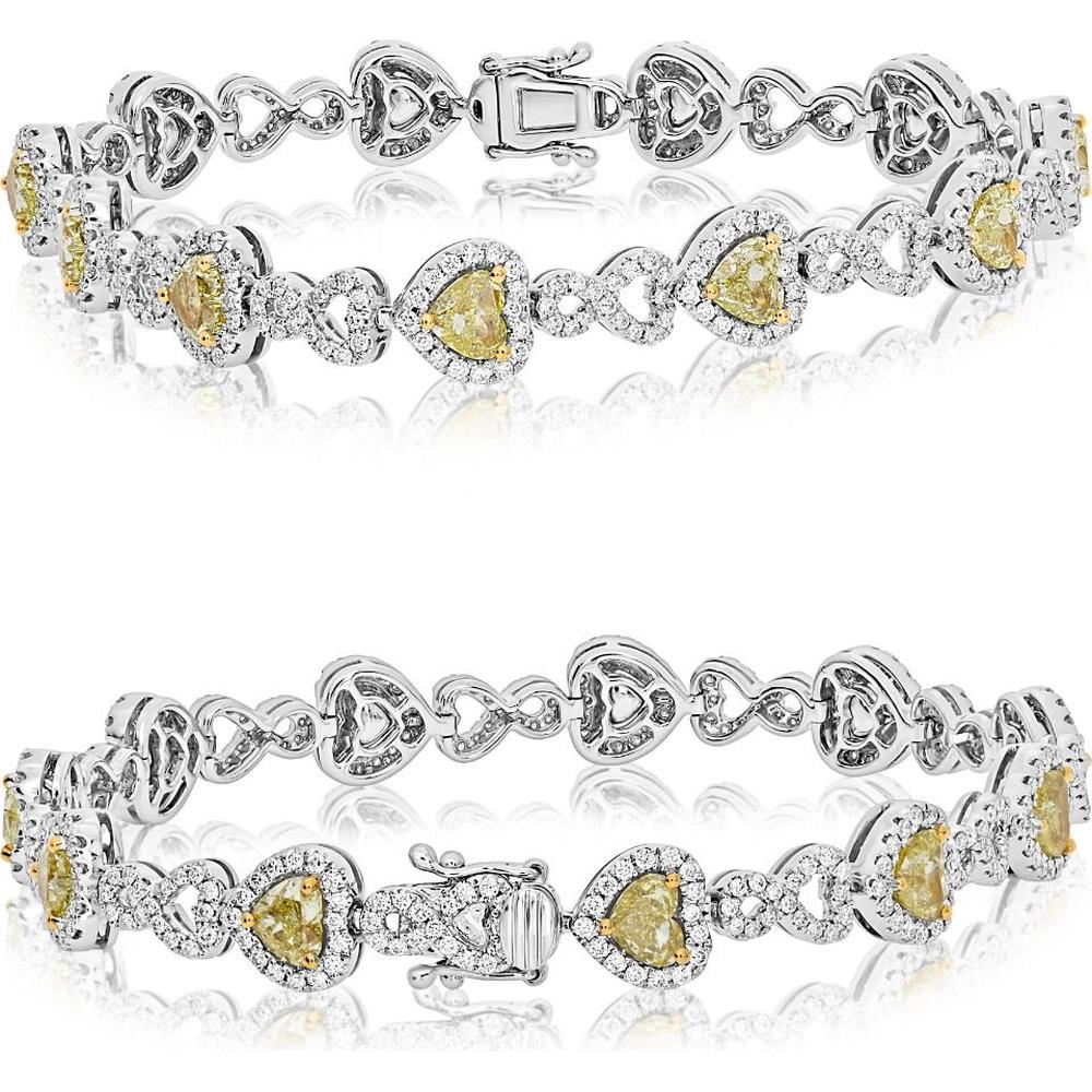 Roman & Jules - 18K White and Yellow Gold Heart-Shaped Bracelet with Fancy Yellow Diamonds and Round Diamond Halo - 1.83 Carat Total Diamond Weight