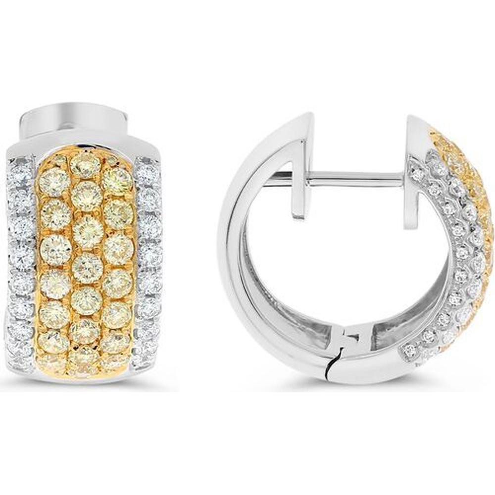 Roman & Jules - 18K White and Yellow Gold Hoop Earrings with Round White and Fancy Yellow Diamonds - 2.01 Carat Total Diamond Weight