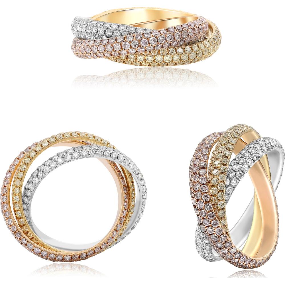Roman & Jules - 18K White and Yellow Gold Interlocking Ring with Round Pink and Yellow Diamonds - 2.77 Carat Total Diamond Weight