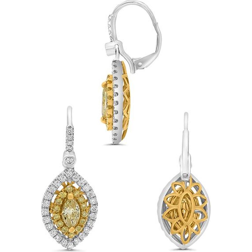Roman & Jules - 18K White and Yellow Gold Marquise Earrings with Fancy Yellow Diamonds and Round Diamonds - 0.66 Carat Total Diamond Weight