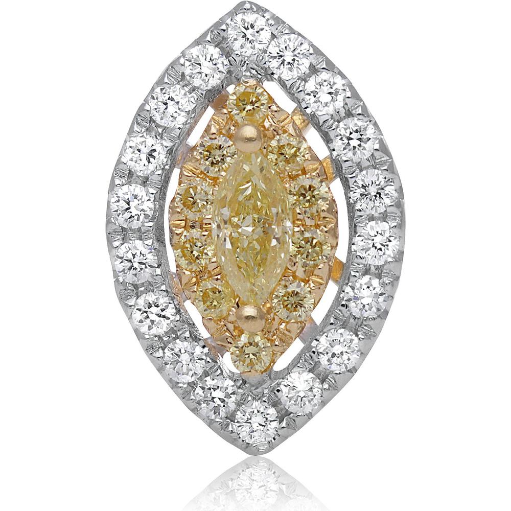 Roman & Jules - 18K White & Yellow Gold Marquise Fancy Yellow Diamond Pendant with Round Diamonds - 0.39 Carat Total Diamond Weight