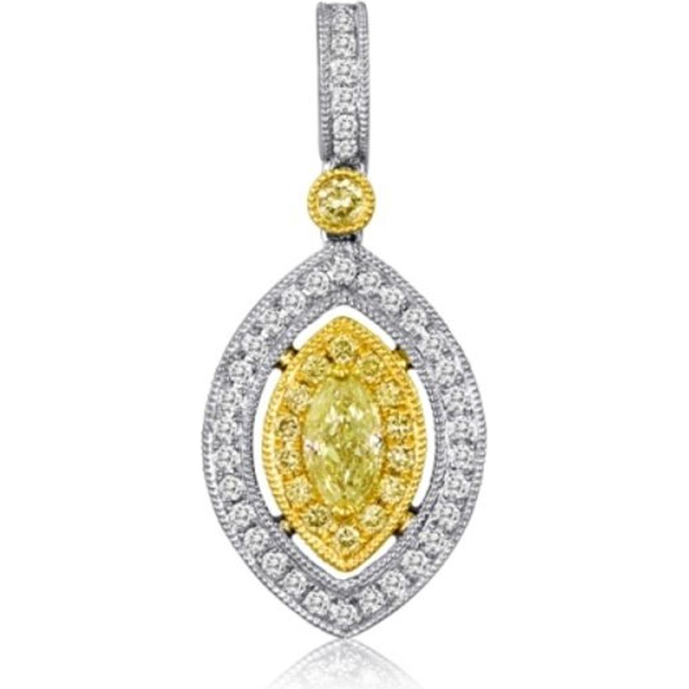 Roman & Jules - 18K White and Yellow Gold Marquise Fancy Yellow Diamond Pendant with Round Diamonds - 0.50 Carat Total Diamond Weight