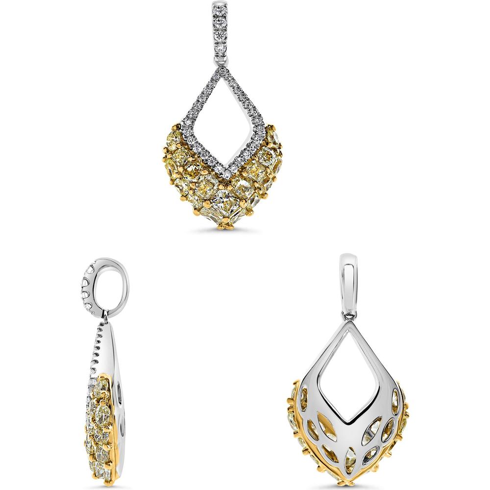 Roman & Jules - 18K White and Yellow Gold Marquise Fancy Yellow Diamond Pendant with Round Diamonds - 2.19 Carat Total Diamond Weight