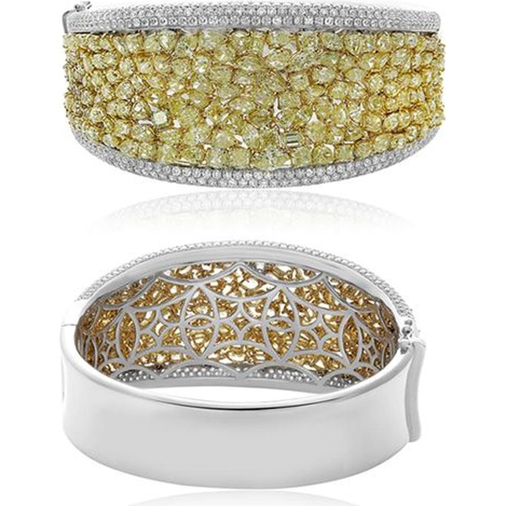 Roman & Jules - 18K White & Yellow Gold Mixed Shape Fancy Yellow Diamond Bangle - 23.02 Carat Total Diamond Weight
