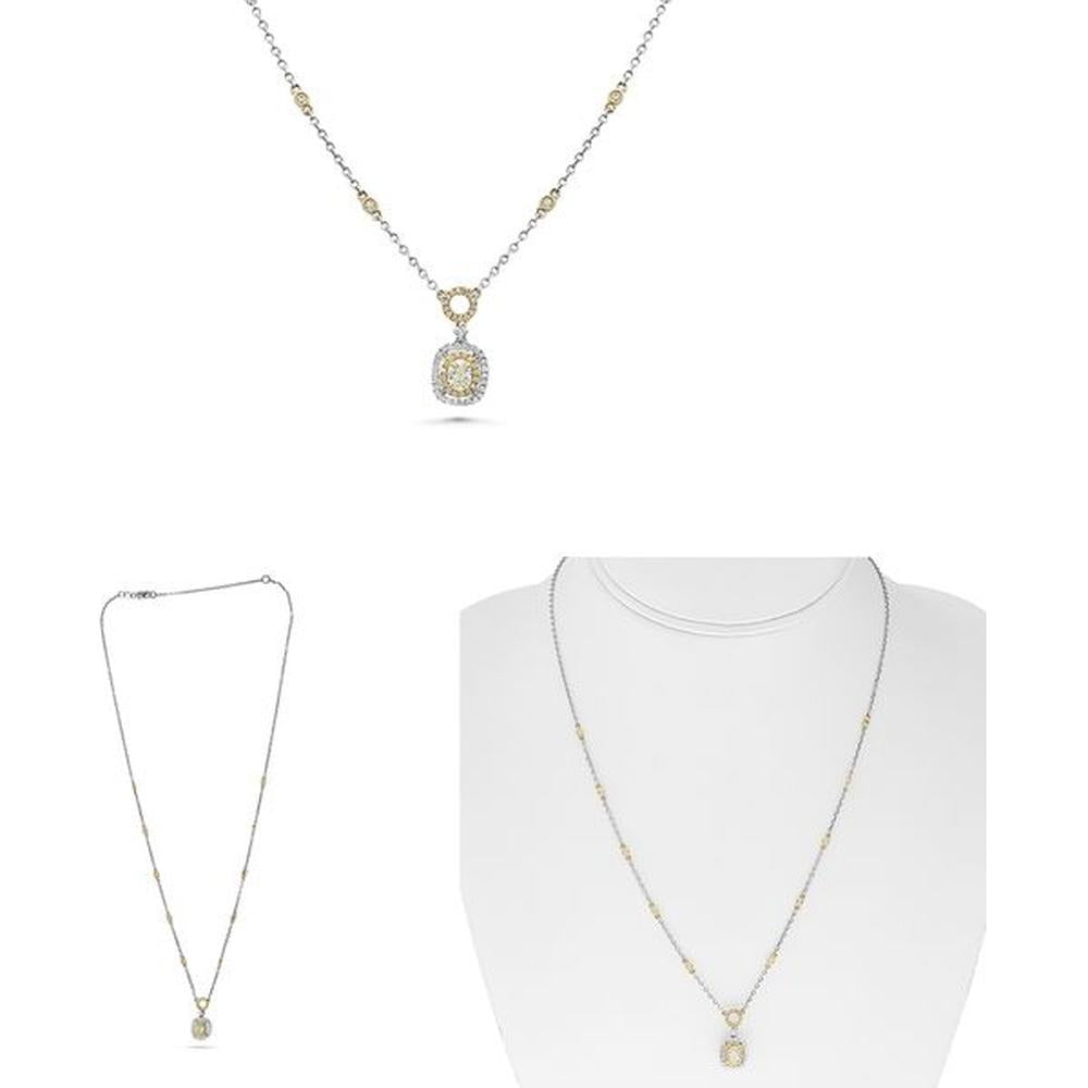 Roman & Jules - 18K White and Yellow Gold Necklace with Fancy Yellow Diamond and Round & Oval Diamonds - 0.71 Carat Total Diamond Weight