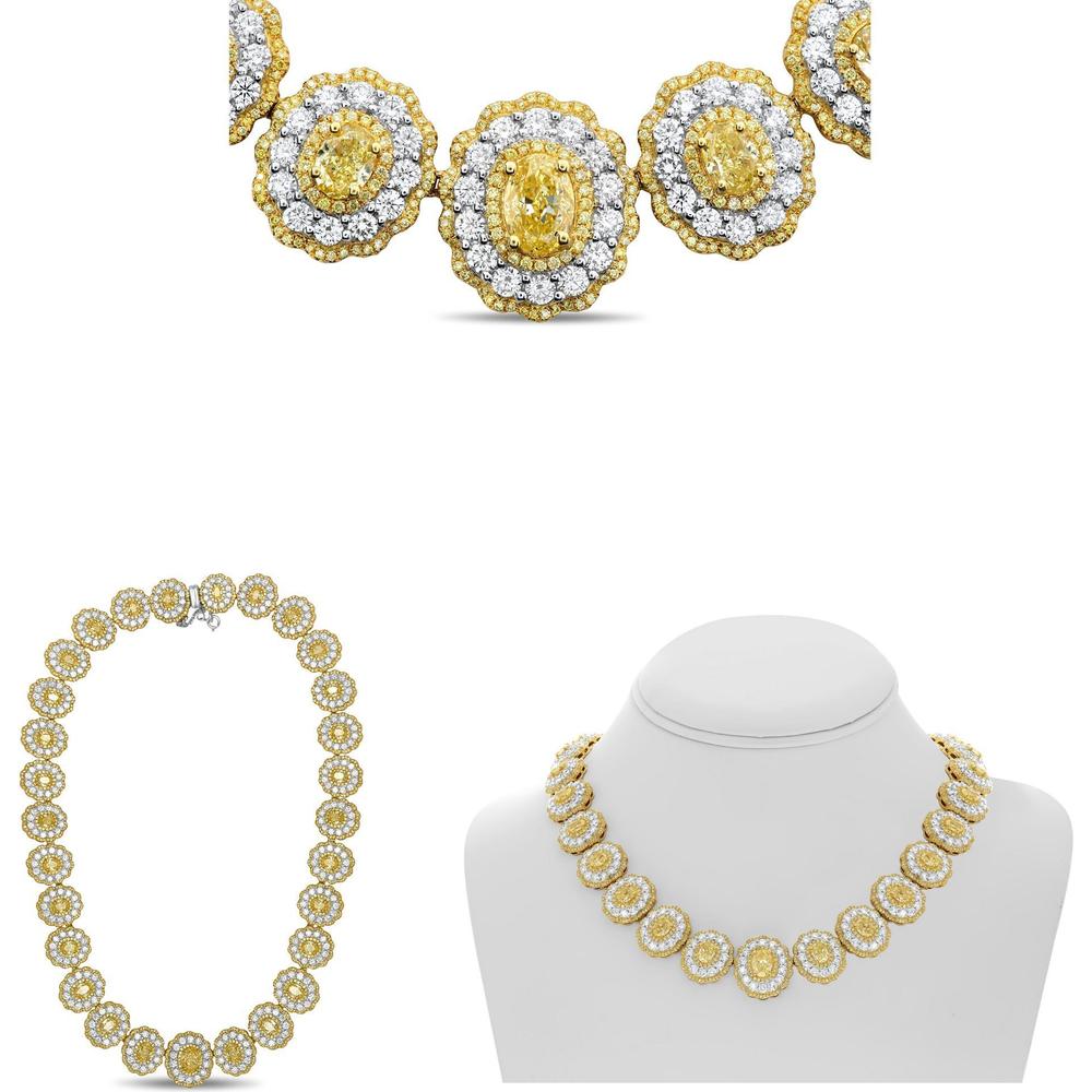 Roman & Jules - 18K White and Yellow Gold Necklace with Fancy Yellow Diamonds - 23.07 Carat Total Diamond Weight