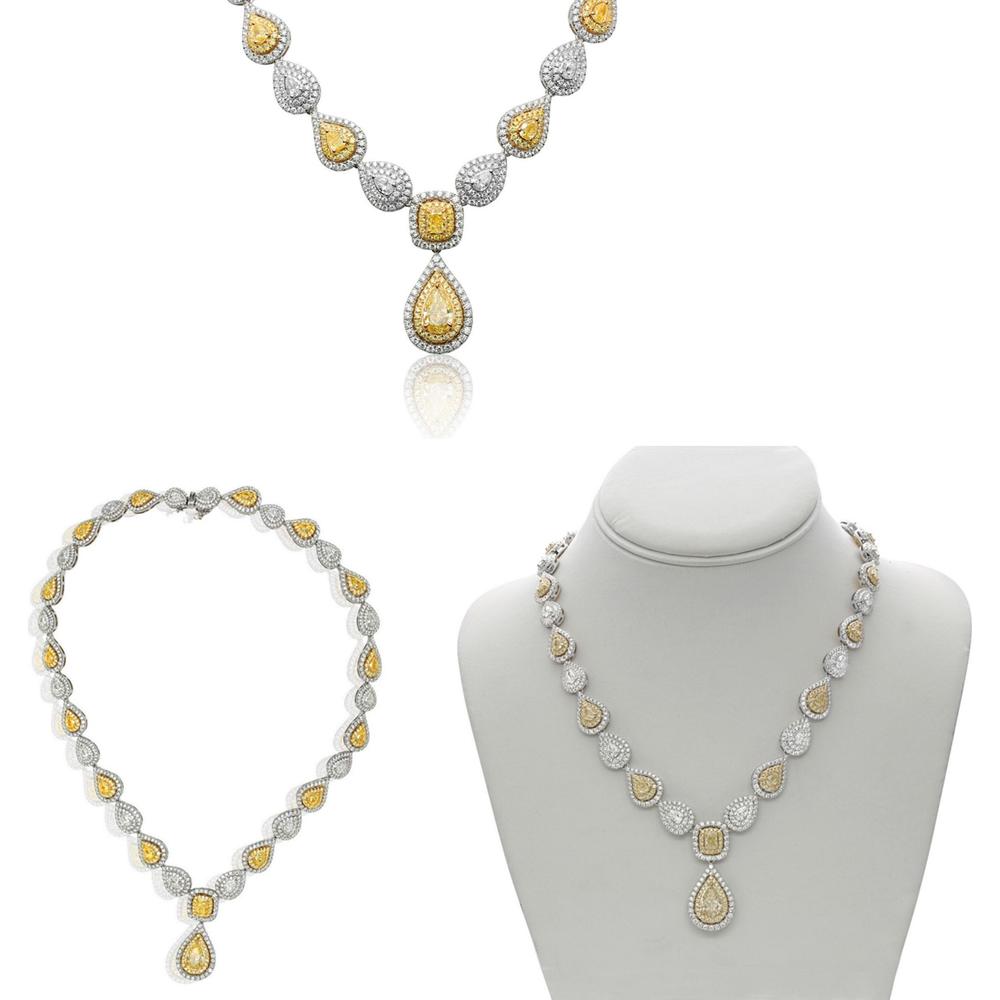 Roman & Jules - 18K White & Yellow Gold Necklace with Pear-Shaped Fancy Yellow Diamonds - 4.77 Carat Total Diamond Weight