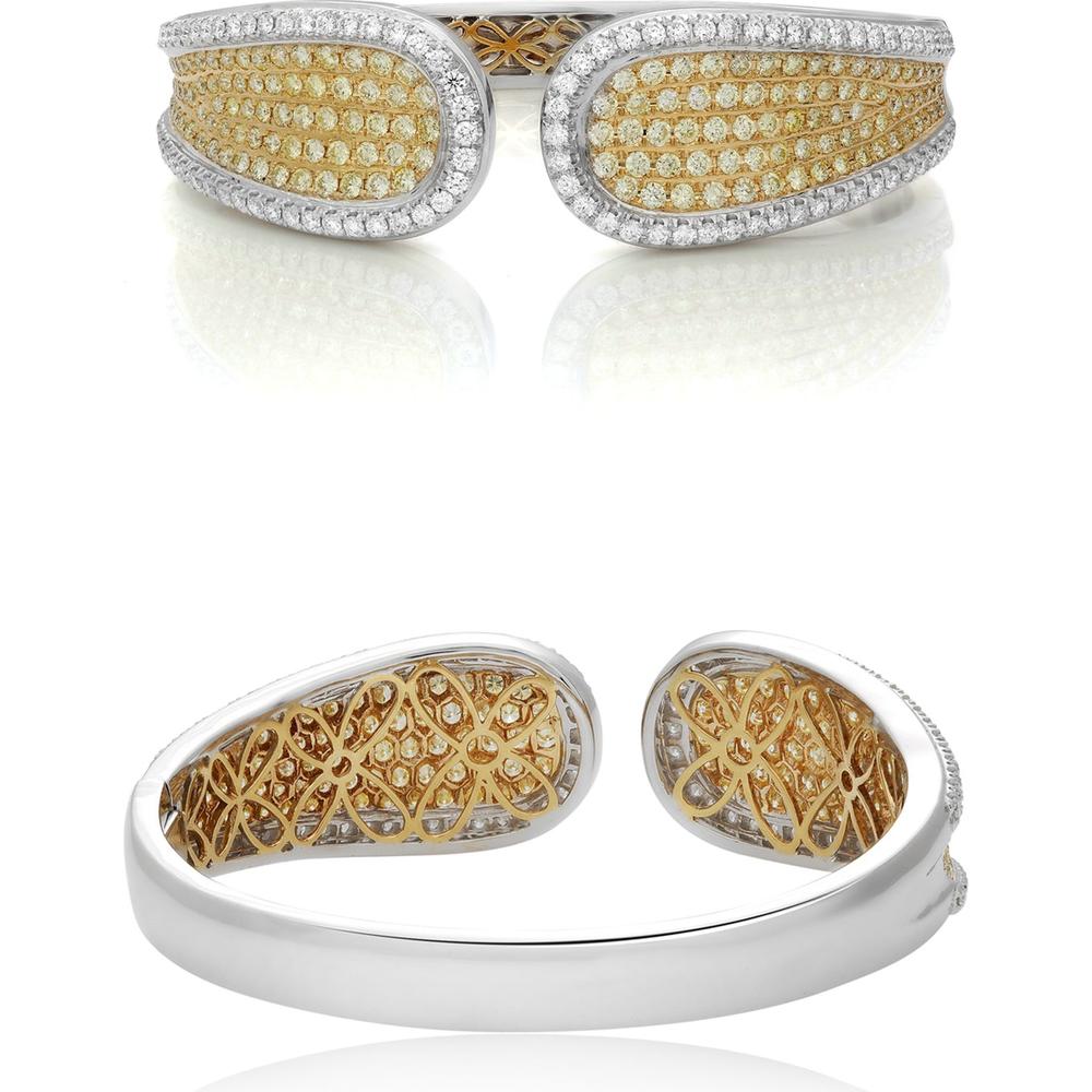 Roman & Jules - 18K White and Yellow Gold Open Cuff Bangle with 1.77 Carat Round and Fancy Yellow Diamonds