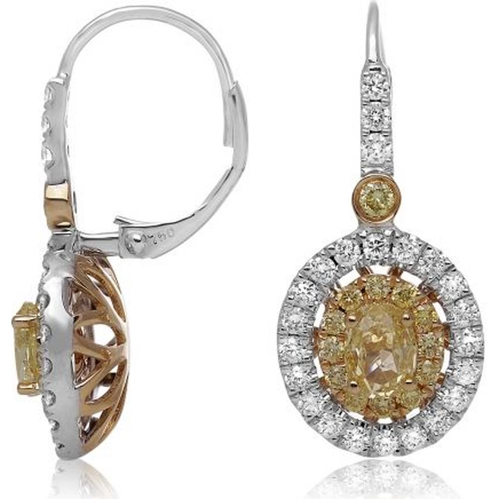 Roman & Jules - 18K White and Yellow Gold Oval Drop Earrings with Fancy Yellow and Round Diamonds - 1.81 Carat Total Diamond Weight