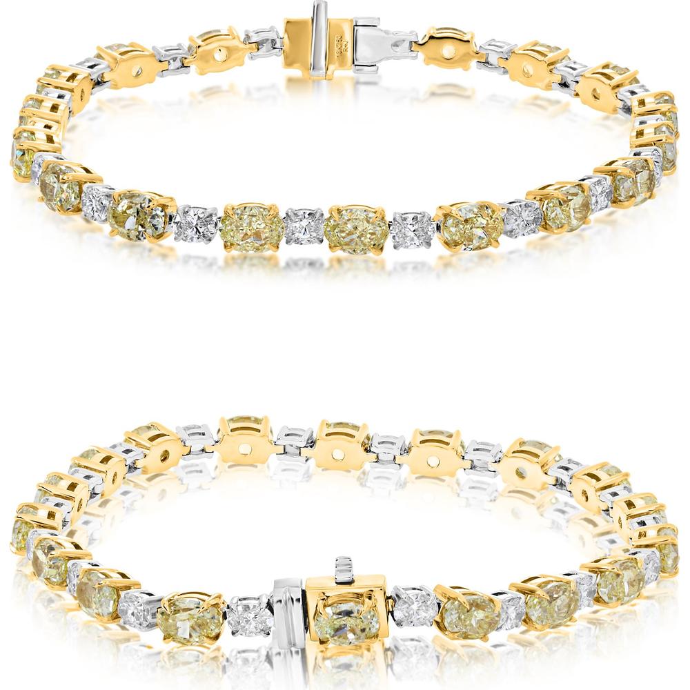 Roman & Jules - 18K White and Yellow Gold Oval Fancy Yellow Diamond Bracelet - 9.43 Carat Total Diamond Weight