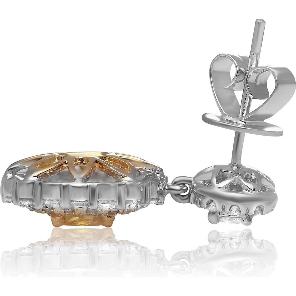 Roman & Jules - 18K White and Yellow Gold Oval Fancy Yellow Diamond Earrings with Round Diamonds - 1.52 Carat Total Diamond Weight