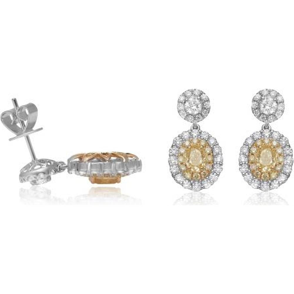Roman & Jules - 18K White and Yellow Gold Oval Fancy Yellow Diamond Earrings with Round White Diamonds - 2.56 Carat Total Diamond Weight