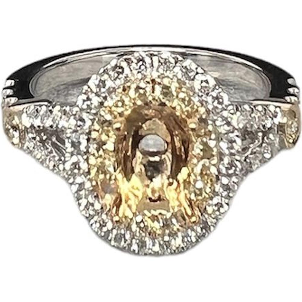 Roman & Jules - 18K White and Yellow Gold Oval Fancy Yellow Diamond Halo Ring with 0.47 Carat Round Diamonds