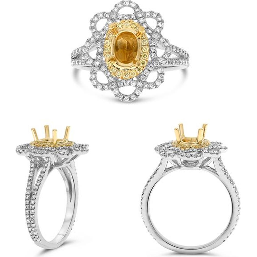 Roman & Jules - 18K White and Yellow Gold Oval Fancy Yellow Diamond Halo Ring with Round Diamonds - 1.07 Carat Total Diamond Weight