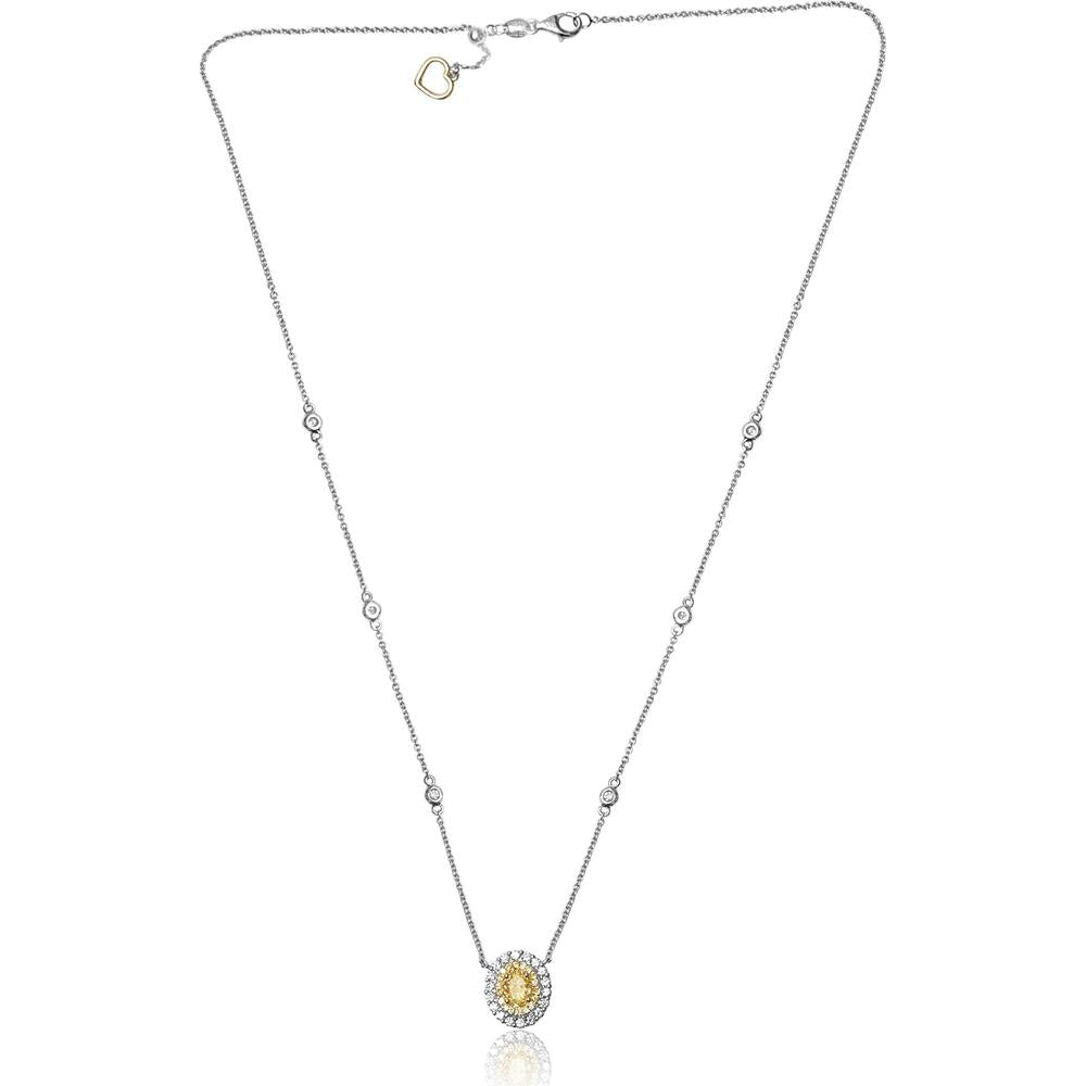 Roman & Jules - 18K White and Yellow Gold Oval Fancy Yellow Diamond Necklace with Round Diamonds - 0.52 Carat Yellow Diamond, 0.38 Carat Round Diamond