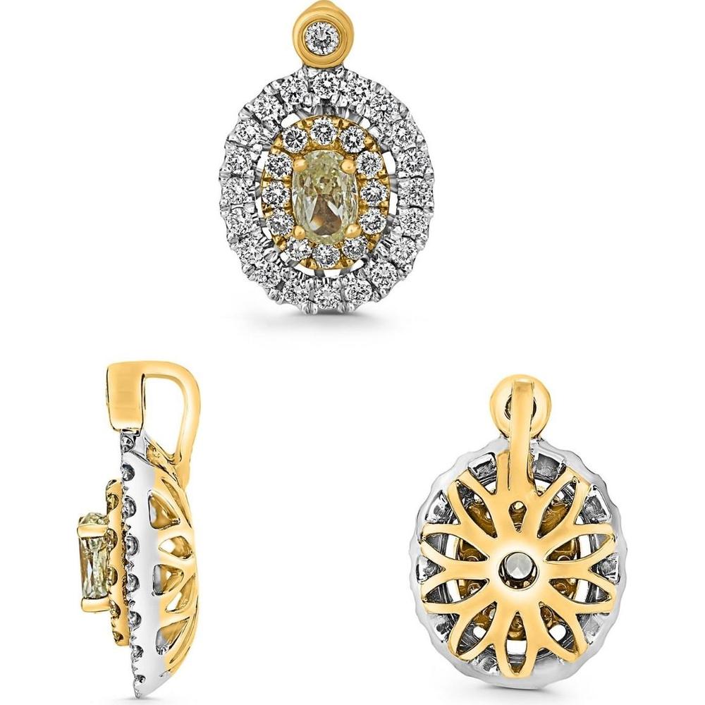 Roman & Jules - 18K White and Yellow Gold Oval Fancy Yellow Diamond Pendant with Round White Diamonds - 0.51 Carat Total Diamond Weight