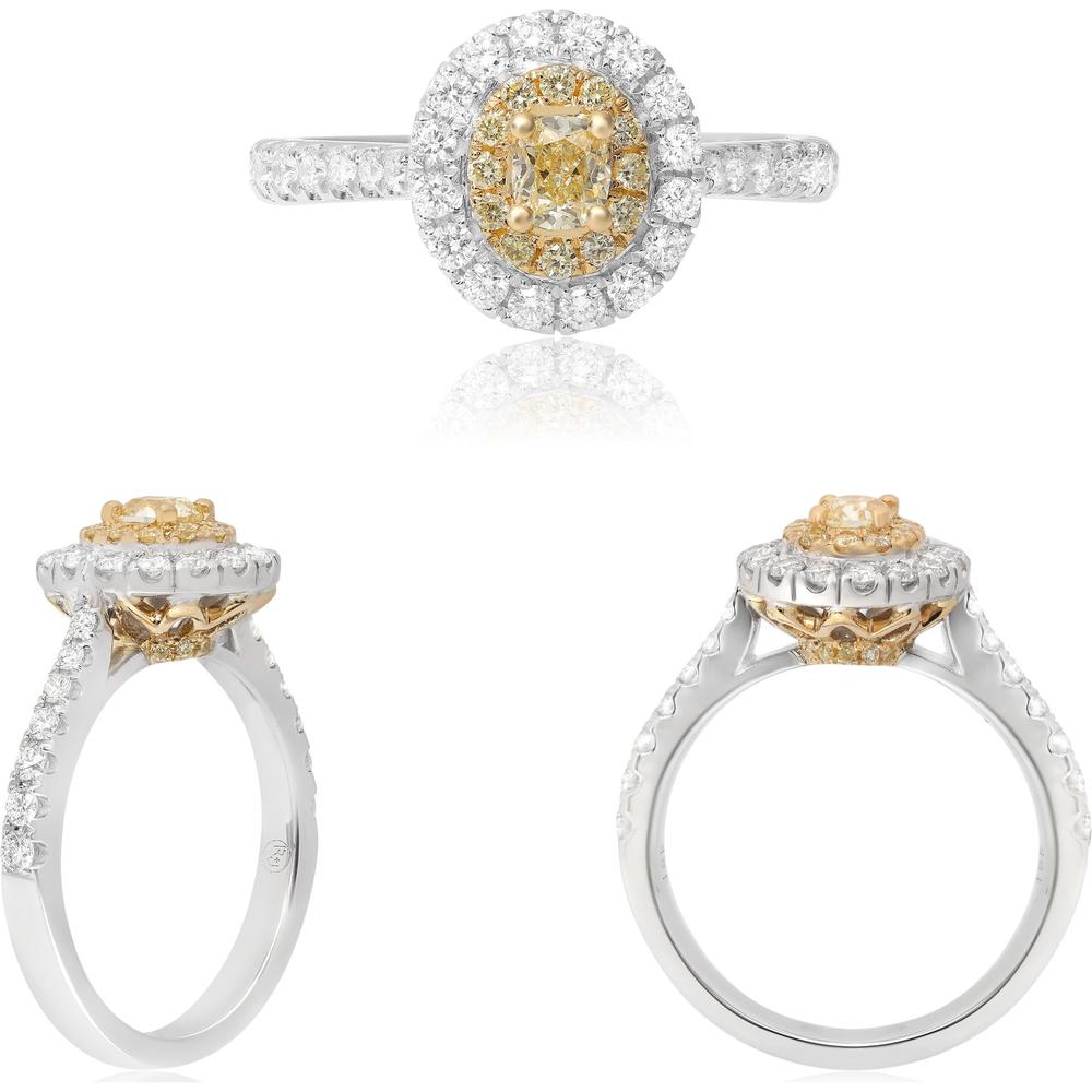 Roman & Jules - 18K White & Yellow Gold Oval Fancy Yellow Diamond Ring with Round Diamond Halo - 0.37 Carat Fancy Yellow Diamond, 0.45 Carat Round White Diamonds