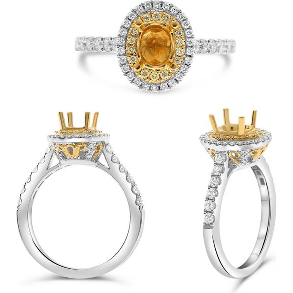 Roman & Jules - 18K White and Yellow Gold Oval Fancy Yellow Diamond Ring with Round Diamond Halo - 1.08 Carat Total Diamond Weight