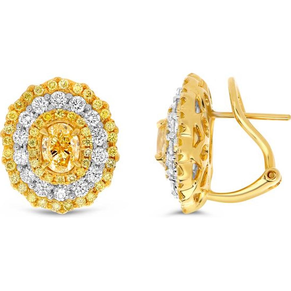 Roman & Jules - 18K White and Yellow Gold Oval Fancy Yellow Diamond Triple Halo Stud Earrings - 1.08 Carat Total Diamond Weight