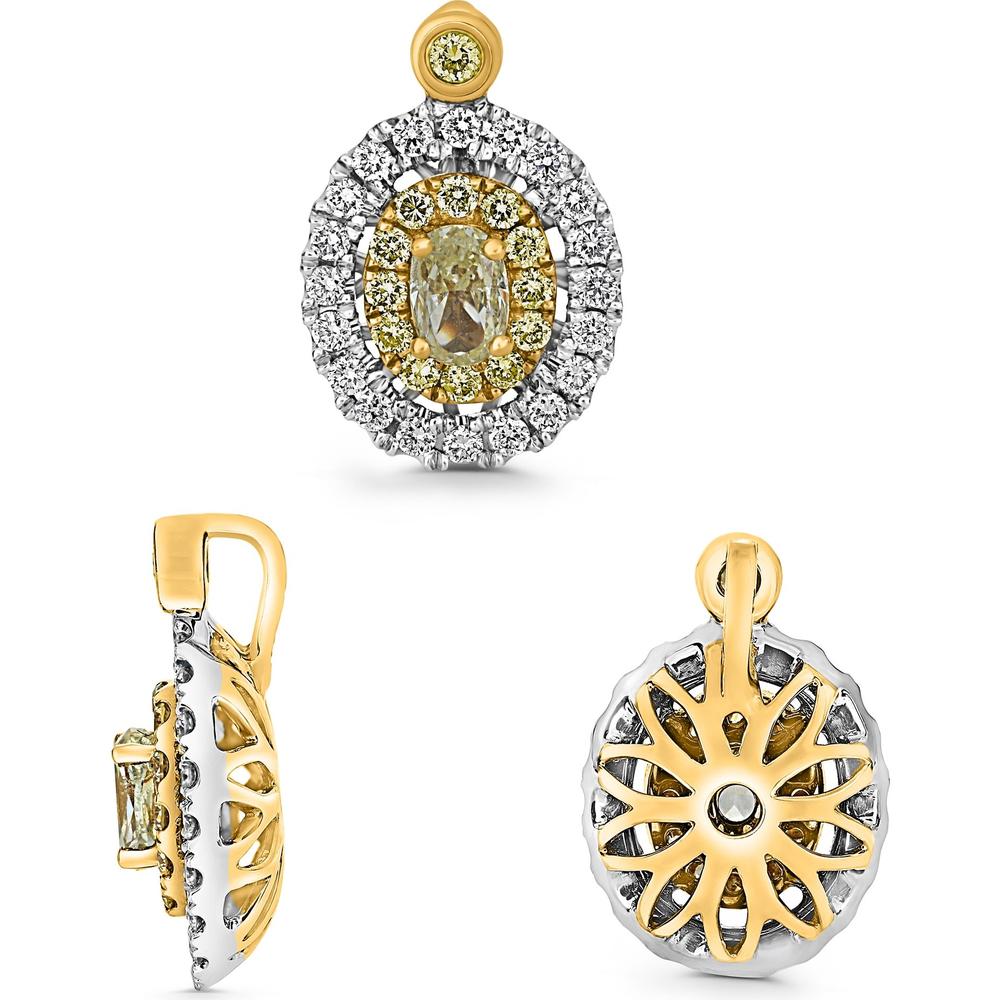 Roman & Jules - 18K White and Yellow Gold Oval Pendant with Fancy Yellow Diamond and Round White Diamonds - 0.64 Carat Total Diamond Weight