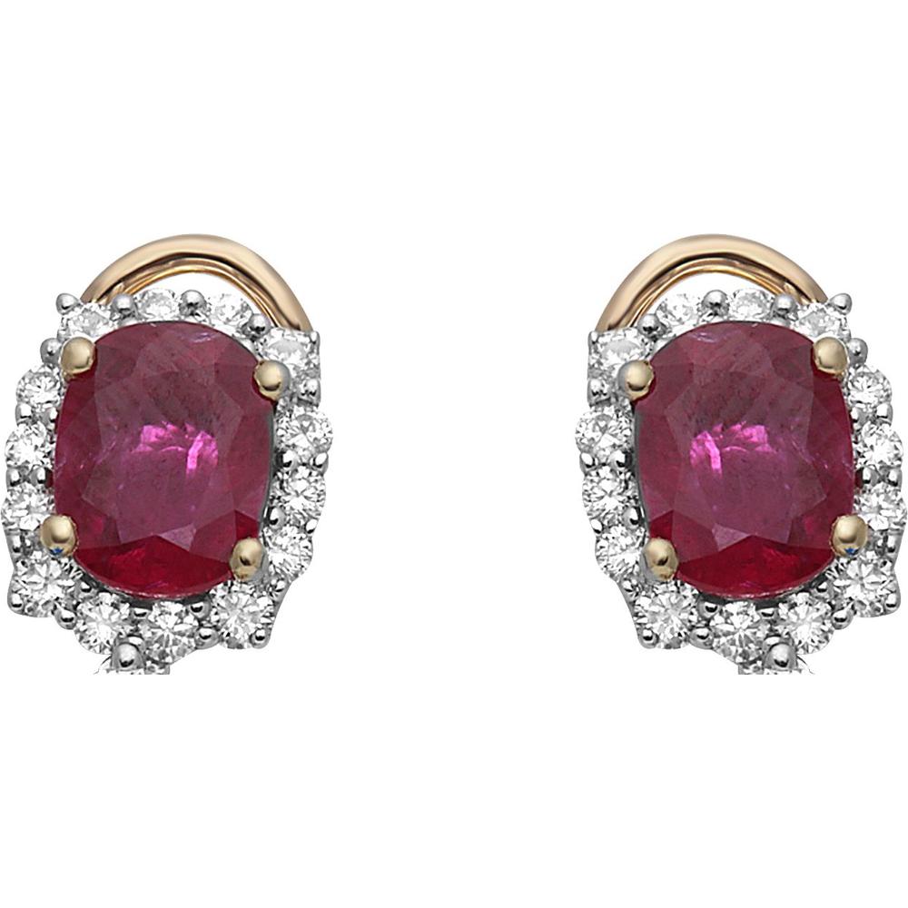 Roman & Jules - 18K White and Yellow Gold Oval Ruby Stud Earrings with Diamond Halo - 3.13 Carat Total Ruby Weight