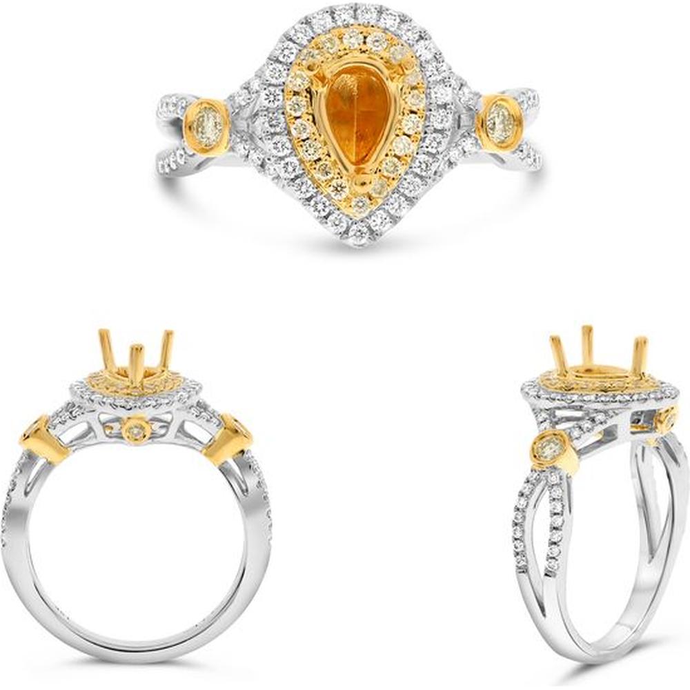Roman & Jules - 18K White and Yellow Gold Pear Shape Fancy Yellow Diamond Halo Ring with Round Diamonds - 0.52 Carat Total Diamond Weight