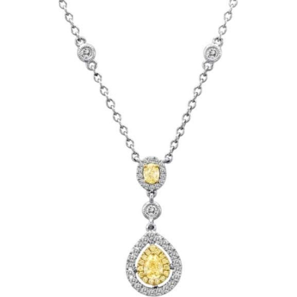 Roman & Jules - 18K White and Yellow Gold Pear Shape Fancy Yellow Diamond Necklace with Round and Oval Diamonds - 1.29 Carat Total Diamond Weight