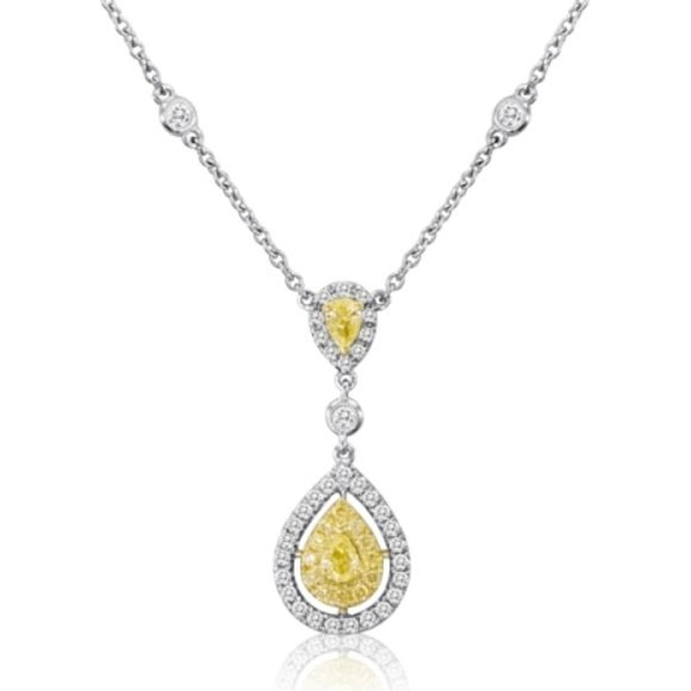 Roman & Jules - 18K White and Yellow Gold Pear Shape Fancy Yellow Diamond Necklace with Round Diamonds - 0.55 Carat Total Diamond Weight