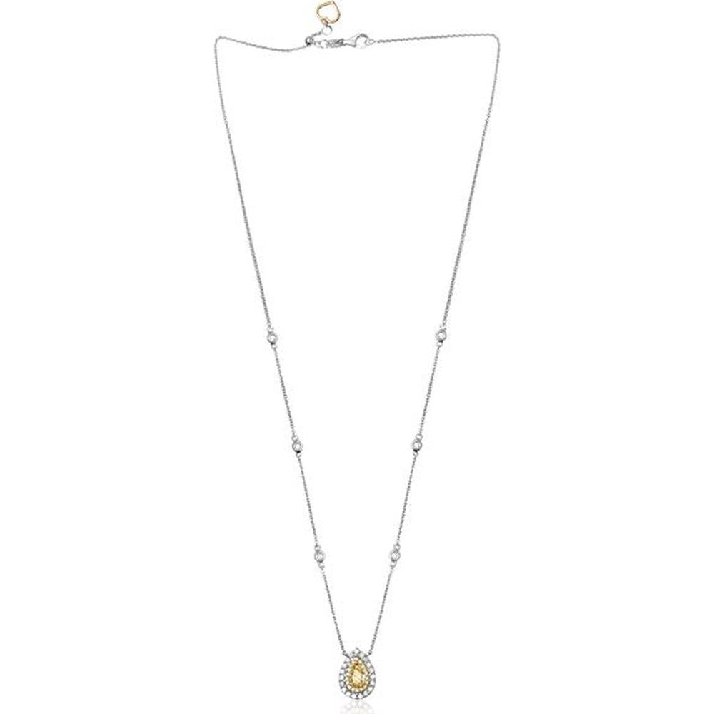Roman & Jules - 18K White & Yellow Gold Pear Shape Fancy Yellow Diamond Necklace with Round Diamonds - 0.55 Carat Total Diamond Weight