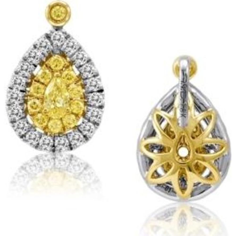 Roman & Jules - 18K White and Yellow Gold Pear Shape Fancy Yellow Diamond Pendant with Round Diamond Halo - 0.72 Carat Total Yellow Diamond Weight