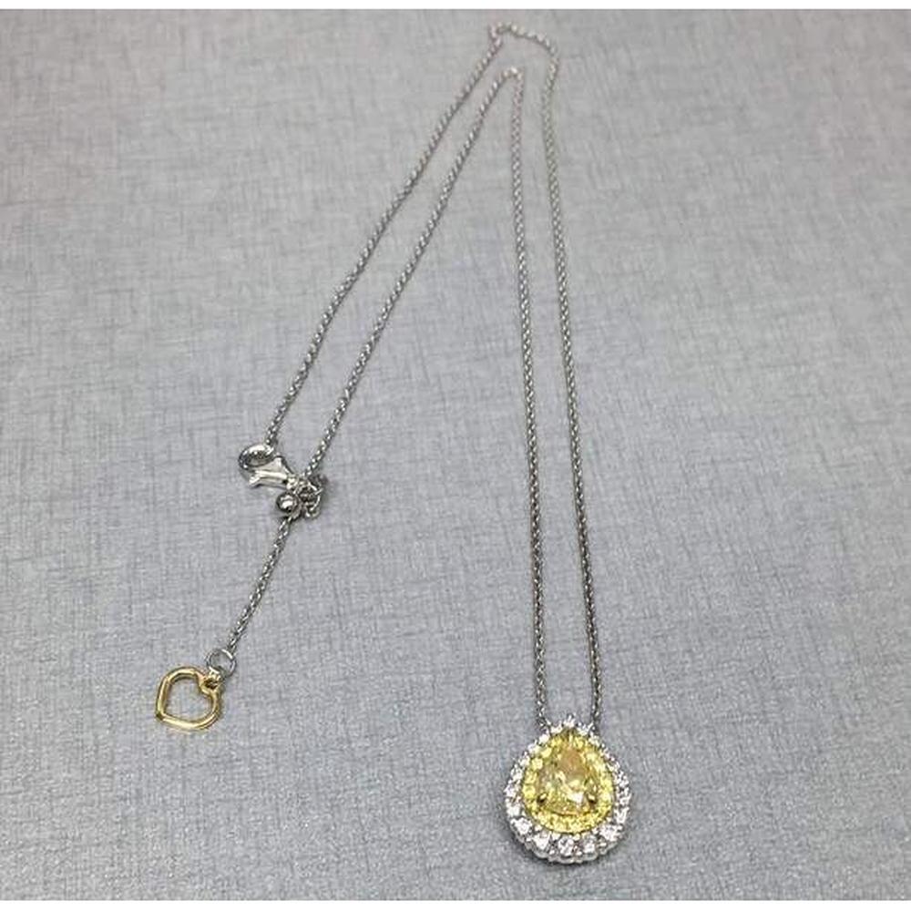 Roman & Jules - 18K White and Yellow Gold Pear-Shaped Fancy Yellow Diamond Necklace with Diamond Halo - 0.31 Carat Total Diamond Weight